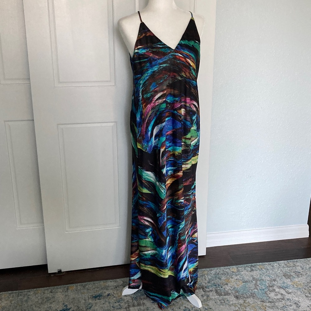 Natori White Label Colorful Maxi Slip Dress